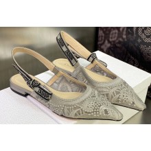 Dior J'Adior Slingback Ballerina Flats in Gray Transparent Mesh Embroidered with D-Lace Macramé Motif 2023