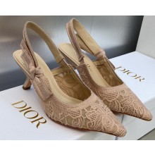 Dior Heel 6.5cm J'Adior Slingback Pumps in Nude Transparent Mesh Embroidered with D-Lace Macramé Motif 2023