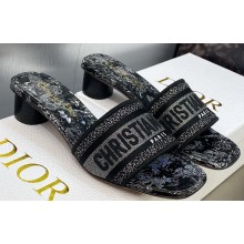 Dior Dway Heeled 4.5cm Slides in Embroidered Cotton 33 2023