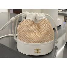 Cheap Sale Chanel Raffia and Leather Bucket Bag White 2023