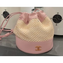 Cheap Sale Chanel Raffia and Leather Bucket Bag Pink 2023