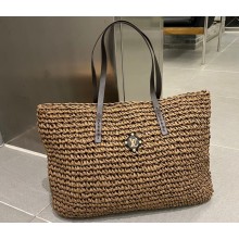 Cheap Sale Louis Vuitton Raffia and Leather Tote Bag Coffee 2023