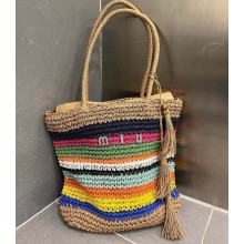 Cheap Sale Miu Miu Raffia and Leather Tote Bag Striped 2023