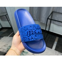 Versace Logo Lettering Rubber pool Slides Blue 2023