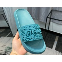 Versace Logo Lettering Rubber pool Slides Turquoise Blue 2023