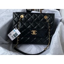Chanel Lambskin Shopping Bag with Front Pocket AS2942 Black 2023