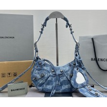 Balenciaga Le Cagole XS Shoulder Bag in blue BB Monogram bleached denim