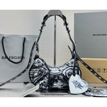 Balenciaga Le Cagole XS Shoulder Bag in Graffiti printed Arena lambskin Black
