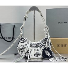 Balenciaga Le Cagole XS Shoulder Bag in Graffiti printed Arena lambskin White
