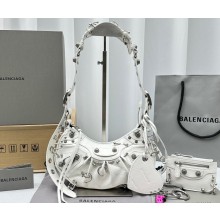 Balenciaga Le Cagole XS Shoulder Bag in Arena lambskin White with piercing