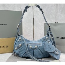Balenciaga Le Cagole Small Shoulder Bag in blue demin with rhinestones