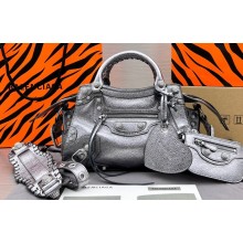 Balenciaga Neo Cagole XS Handbag in silver Arena lambskin with rhinestones