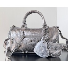 Balenciaga Le Cagole Medium Duffle Bag in Arena lambskin silver metallized