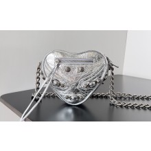 Balenciaga Le Cagole Heart Mini Bag in Arena lambskin metallized Silver