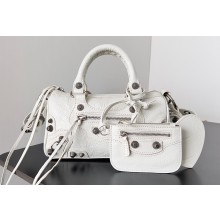 Balenciaga Le Cagole Mini Duffle Bag in Arena lambskin White
