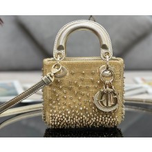 Lady Dior Micro Bag Gold in Satin with Gradient Bead Embroidery