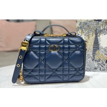 Dior Caro Box Bag in Quilted Macrocannage Calfskin Blue