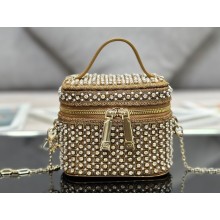 Lady Dior Micro Vanity Case In Gold Tone Square Motif Embroidery Set With Strass And Round Beads 02