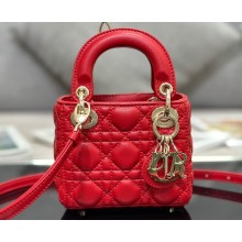 Lady Dior Micro Bag in Cannage Lambskin Red