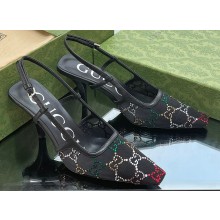Gucci Heel 7.5cm GG crystal mesh slingback pumps 751770 Black/Multicolor 2023