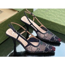 Gucci Heel 7.5cm GG crystal mesh slingback pumps 751770 Blue 2023