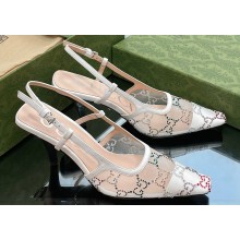 Gucci Heel 7.5cm GG crystal mesh slingback pumps 751770 White 2023