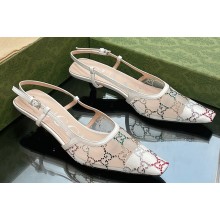 Gucci Heel 3.5cm GG crystal mesh slingback pumps White 2023