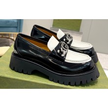 Gucci lug sole loafers with Interlocking G detail and chain 752650 Leather Black/White 2023