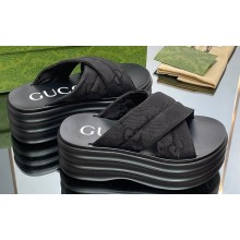 Gucci padded nylon GG platform slide sandals 738707 Black 2023