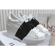 Valentino Heel 9cm platform 3cm Open Disco wedge Sneakers in calfskin White/Crystals Black 2023