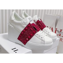 Valentino Heel 9cm platform 3cm Open Disco wedge Sneakers in calfskin White/Crystals Fuchsia 2023