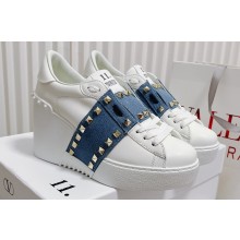 Valentino Heel 9cm platform 3cm Open Disco wedge Sneakers in calfskin White/Denim Blue 2023