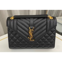 Saint Laurent medium envelope Bag in quilted grain de poudre embossed leather 600185 Black/Gold