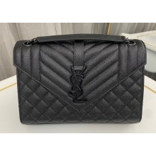 Saint Laurent medium envelope Bag in quilted grain de poudre embossed leather 600185 Black