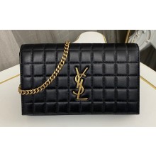 Saint Laurent cassandre matelassé carré chain wallet in lambskin 743346 Black/Gold