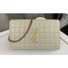 Saint Laurent cassandre matelassé carré chain wallet in lambskin 743346 Creamy/Gold