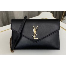 Saint Laurent cassandre envelope chain wallet in smooth leather 743050 Black/Gold