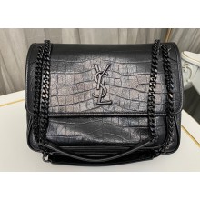 Saint Laurent medium niki Bag in crocodile-embossed leather 633150 Black