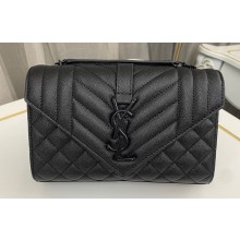 Saint Laurent small envelope Bag in quilted grain de poudre embossed leather 600195 Black