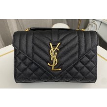 Saint Laurent small envelope Bag in quilted grain de poudre embossed leather 600195 Black/Gold