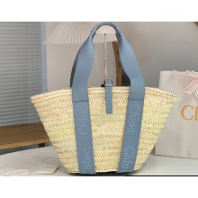 Chloe Sense medium basket bag in raffia Sky Blue