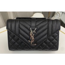 Saint Laurent small envelope Bag in quilted grain de poudre embossed leather 600195 Black/Silver