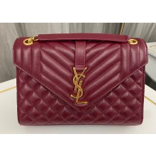 Saint Laurent medium envelope Bag in quilted grain de poudre embossed leather 600185 Dark Red