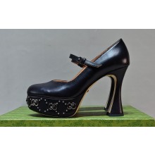 Gucci Heel 14cm platform 4cm pumps with GG studs 740602 Black 2023