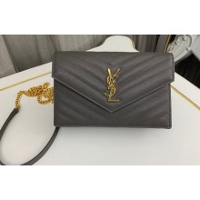 Saint Laurent cassandre matelassé envelope chain wallet in grain de poudre embossed leather 393953/742920/695108 Gray/Gold