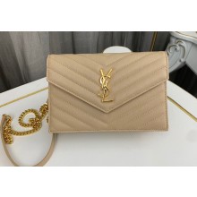 Saint Laurent cassandre matelassé envelope chain wallet in grain de poudre embossed leather 393953/742920/695108 Beige/Gold