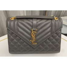 Saint Laurent medium envelope Bag in quilted grain de poudre embossed leather 600185 Gray