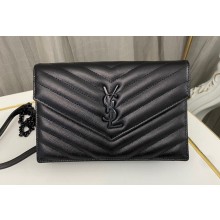 Saint Laurent cassandre matelassé envelope chain wallet in grain de poudre embossed leather 393953/742920/695108 Black