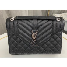 Saint Laurent medium envelope Bag in quilted grain de poudre embossed leather 600185 Black/Silver