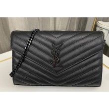 Saint Laurent cassandre matelassé chain wallet in grain de poudre embossed leather 377828 Black